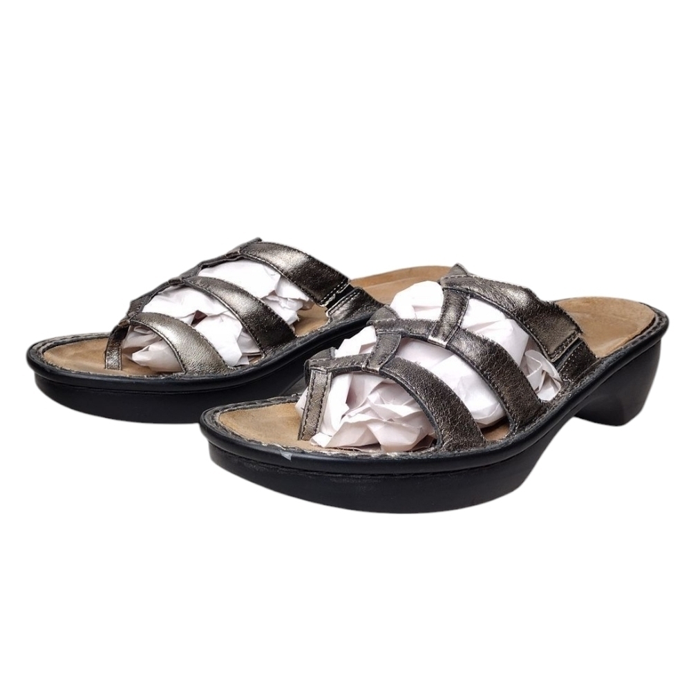 Naot Women's Cross Metallic Comfort Low Chunky Heel Slide Sandals Sz 10